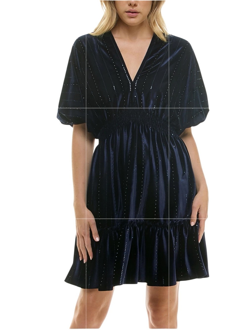Taylor Navy Smocked Waist Ruffle Hem Velvet Dress NWT